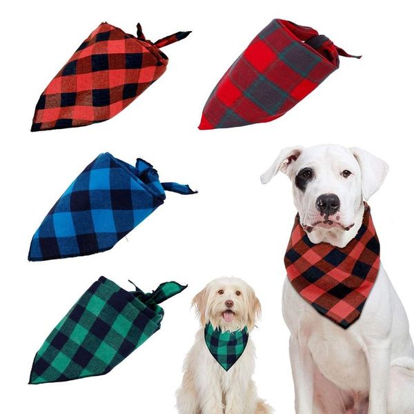 

cat collars & leads adjustable plaid dog bandana pet neck scarf cleaning triangle bandage towel grooming accessories