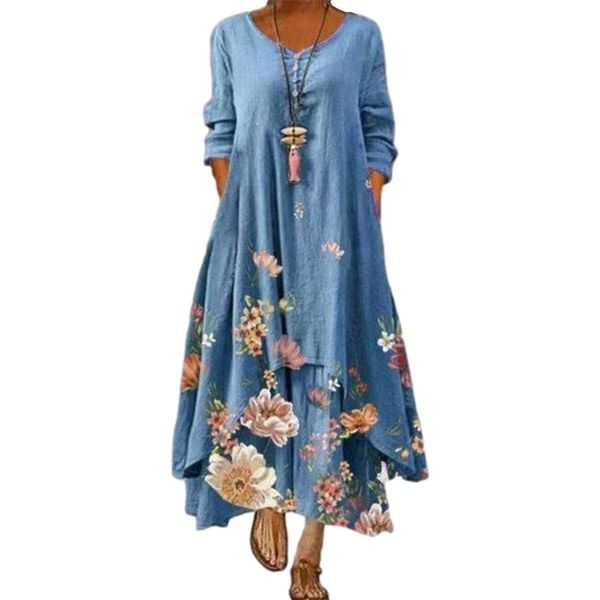 Kleid Sommerstil Europäische und amerikanische Mode bedrucktes langärmeliges Kleid weiblich Ins Online-Trend B060 210623