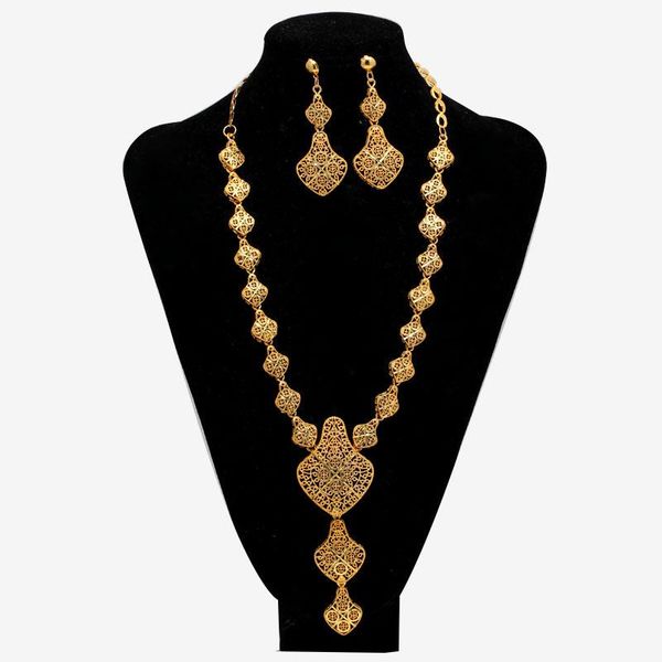 Orecchini Collana Dubai India Orecchini color oro/Collane/Set di gioielli per donne Set di gioielli africani/da matrimonio Regali Confezione regalo