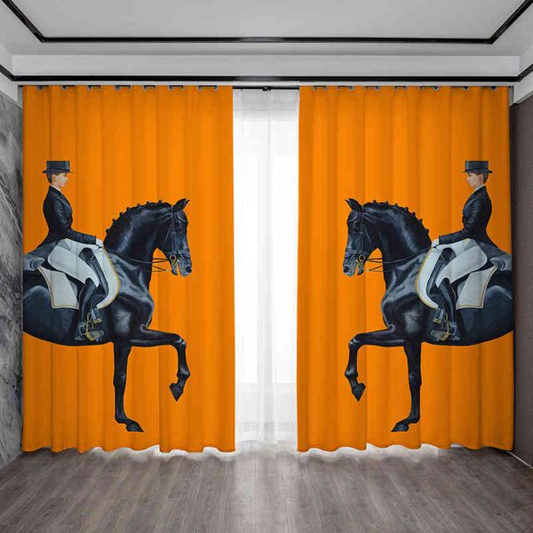 Eco-amigável sombreamento luxo popular laranja cavalo moderno estilo impresso cortina para a sala de estar quarto restaurante decoração