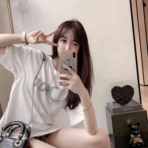 

2021 luxury dr tracksuits industry color new high end korean diamond heavy cotton short sleeve t-shirt in spring and summer, Gray