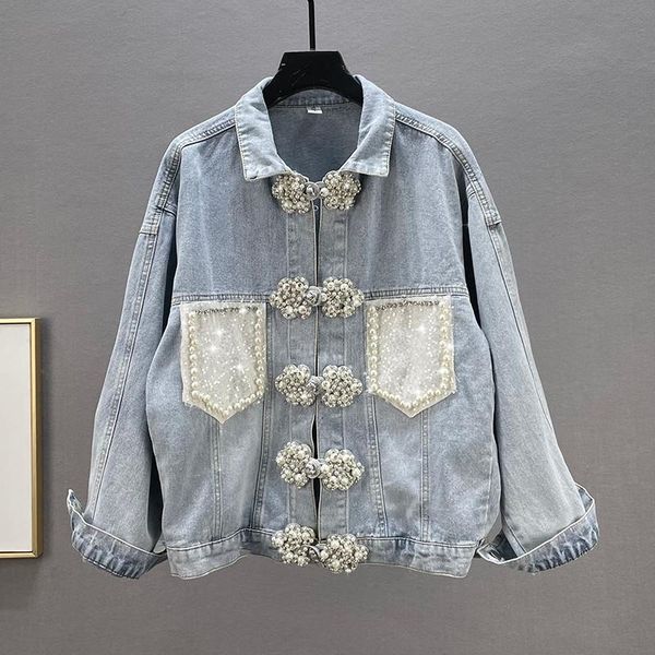 

women's jackets beaded denim jacket for women 2021 autumn loose crystal sequins batwing sleeve cowboy girls coats woman jean, Black;brown