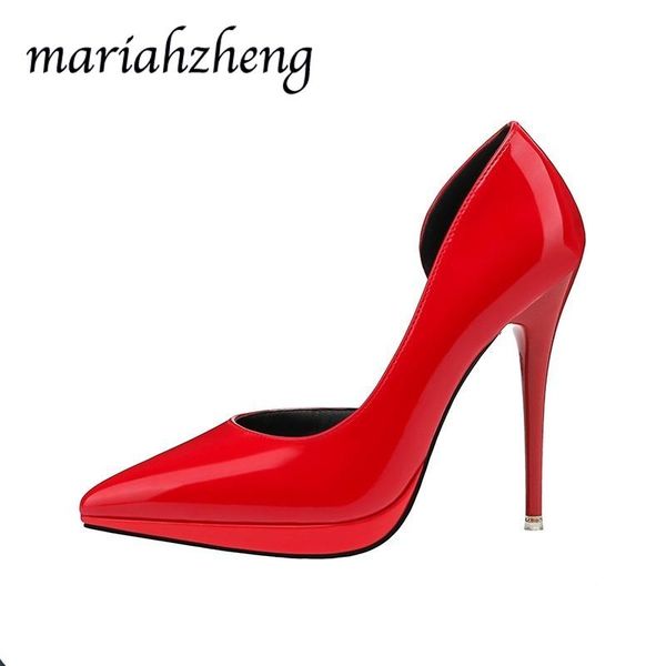 

meriahzheng 12cm fashion pointed toe high heels waterproof platform women single shoes side professional women's lsj dress, Black