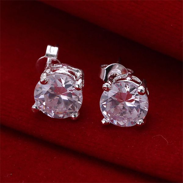 

women's sterling silver plated round diamond stud earrings gsse096 fashion 925 silver plate earring jewelry gift, Golden;silver