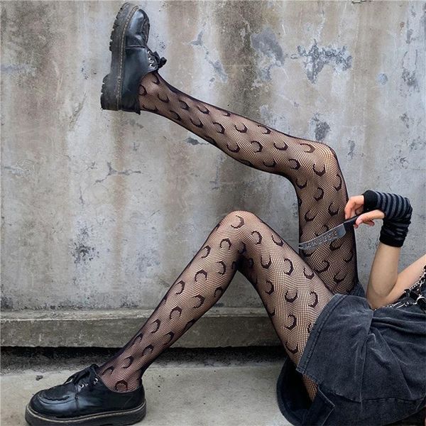 Kadın Sıkı Yaz Çorap Naylon Ay Baskı Çorap Seksi Iç Çamaşırı Kadın Dikişsiz File Örgü Külotlu Çorap Tayt