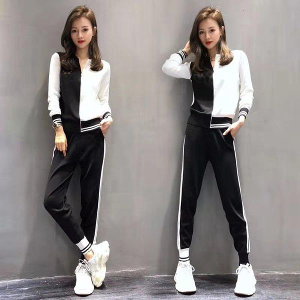 

two piece dress sweater set women luxury designer brand 2021 autumn winter high street embroidery pattern knit striped sweatpants suit, White