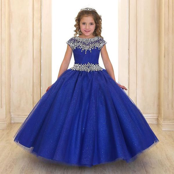 

girl's dresses 1-12 years royal blue flower girl beads puffy baby pageant robe de demoiselle kids princess birthday wedding, Red;yellow