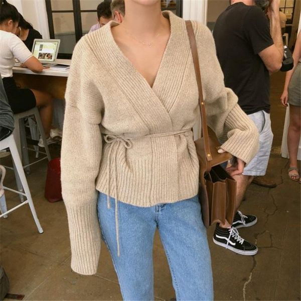 

women's sweaters korean solid casual v-neck knit cardigan sweater short women, White;black