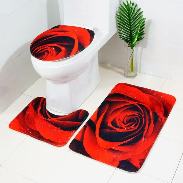 

rose prints toilet set bathroom accessories non-slip floor mat bathing supplies modern pads seat covers