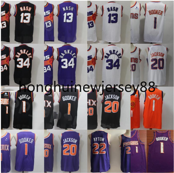 

basketball steve nash jerseys 13 devin booker 1 charles barkley 34 josh jackson 20 deandre ayton 22 stitched black purple white orange, Black;red