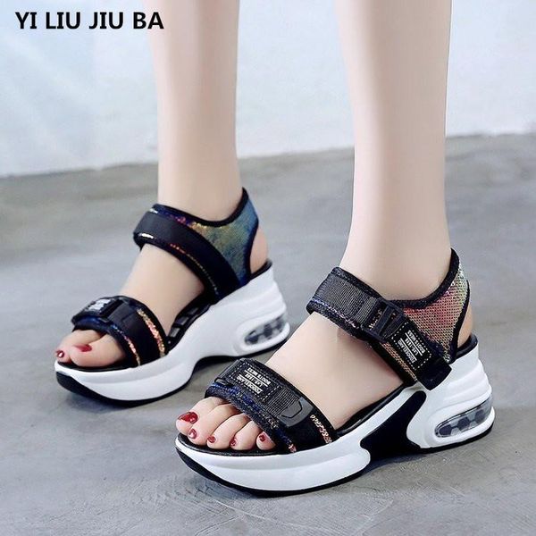 

women sandals shoes high heels breathable comfortable non-slip beach wedge walking casual woman mujer, Black