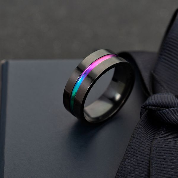 

black titanium steel ring double color frosted rings eu size 7 to 13, Silver