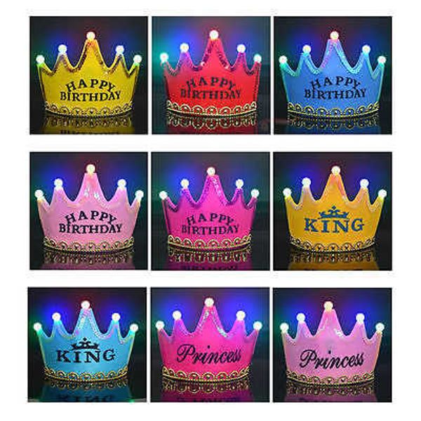 

boys girls baby kids princs king led crown happy birthday party hats fancy new