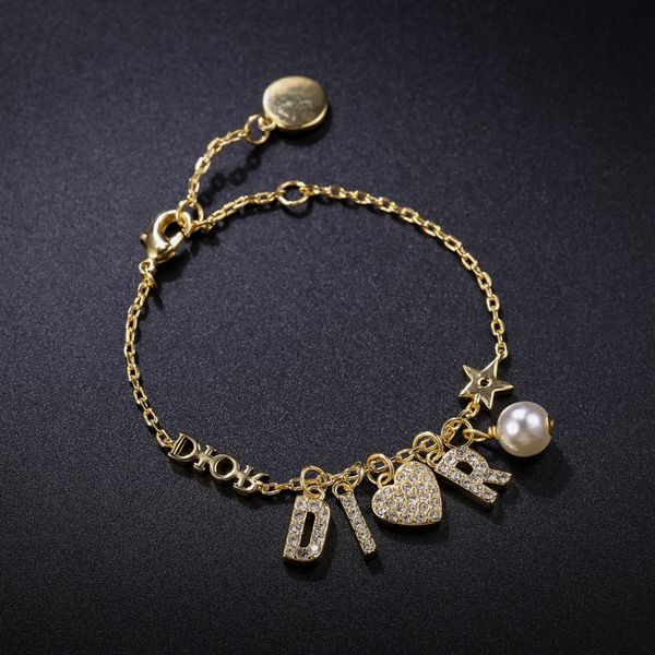 

family 2021 new letter bracelet female full diamond heart pearl bracelet, Black