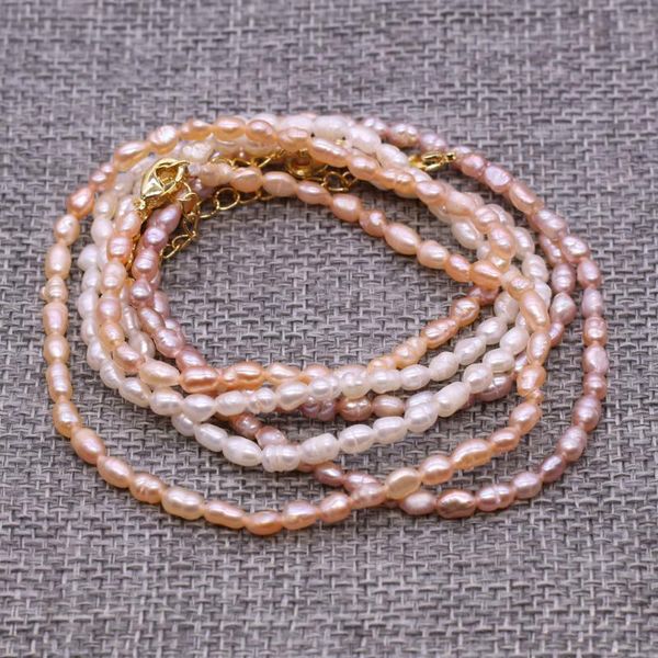 

chains wholesale a natural freshwater pearl necklace rice shape beads jewelry for women gift wedding copper clasp chain necklaces, Silver