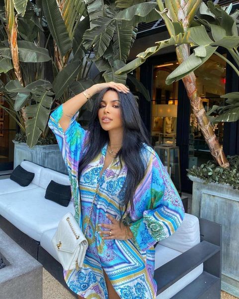 

women's blouses & shirts 2021 arrival blouse print turn-down collar long sleeve summer beach, White