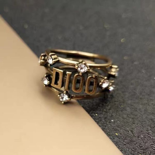 

/d family old ring female letter diamond net red simple personality, Silver