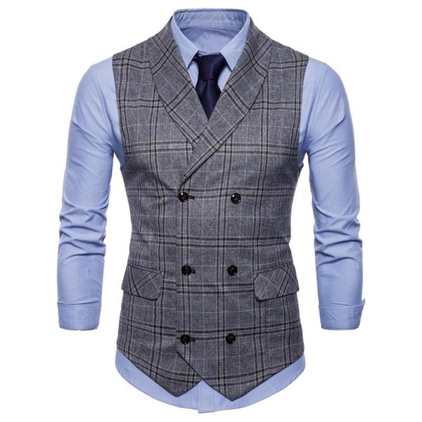

men's vests 2021 mens stripe plaid formal blazer casual double breasted v-neck fashion m-4xl male england style plus size, Black;white