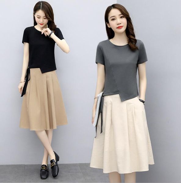 

cotton a-nd line-n dress women's summer 2021 small style thin linen suit ramie skirt two-piece sui-t europe and america, Black;gray