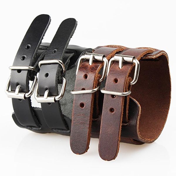 

charm bracelets cool fashion adjustable men boys pu leather bracelet wristband bangle 2 layer, Golden;silver