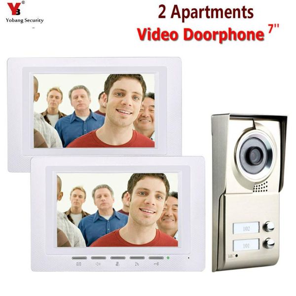 

7inch lcd 2 apartments video door phone intercom system ir-cut hd 1000tvl camera doorbell with button monitor phones