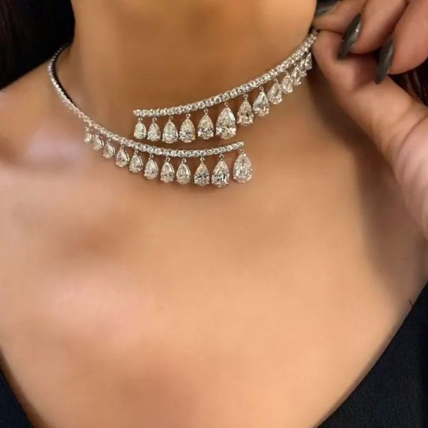

chokers women bundle neck water drop pendant necklace fashion jewelry punk hip hop choker inlay rhinestone collar gift, Golden;silver