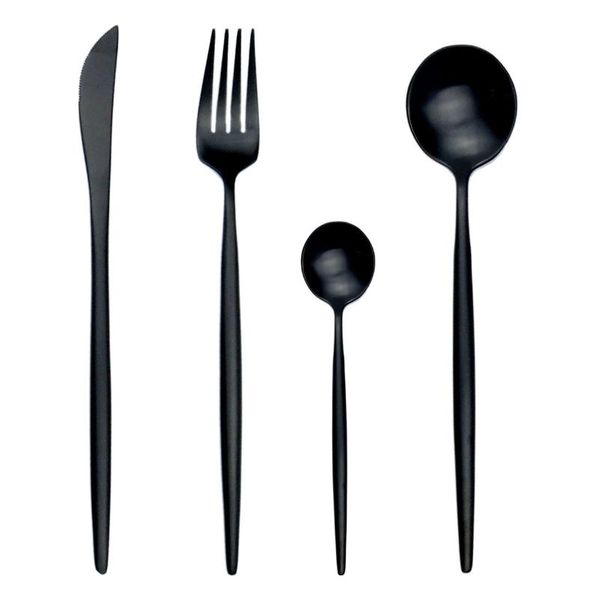 

dinnerware sets 4pcs/lot luxury flatware cutlery set matte stainless steel plating golden blue black knife fork tableware dinner