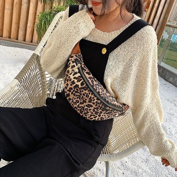 

leopard print women's waist bag pu leather belt bag female fashion fanny pack shoulder crossbody chest bags banana hip pocket