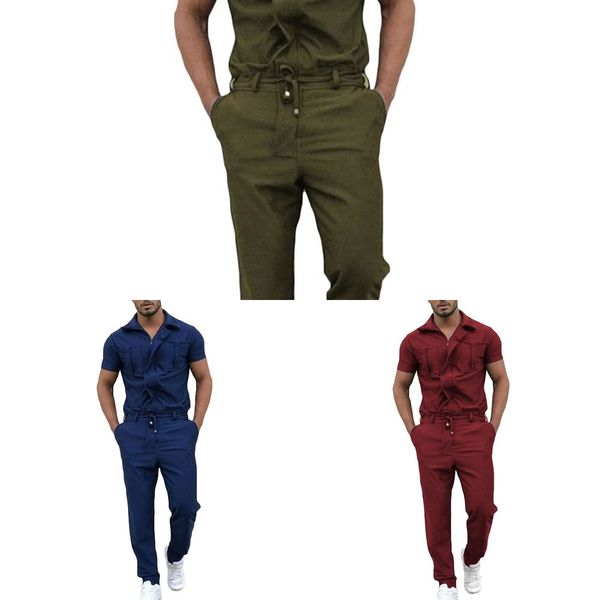 Allthemen Homens Romper Jumpsuit Streetwear Casual Playsuit Calças Vintage Homens Sólidos Homens Jumpsuit Calças Homens Tracksuit Algodão X0610