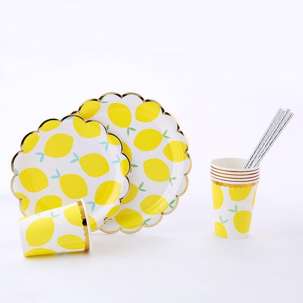 Dince per stoviglie usa e getta estate fresco giallo limone fragole tema da frutta hawaii decori appesi stendardi per baby shower buon compleanno fa fa