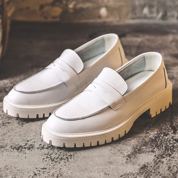 

men white boat shoes concise designer fashion slip on thick bottom height increasing trending leisure zapatos office career man footwear bla, Black
