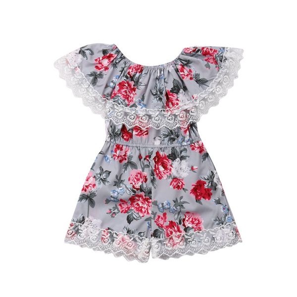 

1-3year princess lace flower romper for baby kids fashion summer off shoulder floral printed loose baby girl jumpsuits outwear, Blue