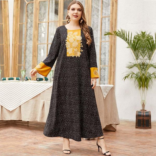 

plus size dresses fridayin summer women's dress 2021 dignified style round neck black yellow color contrast loose kaftan clothing