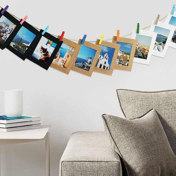 

frames 10pcs diy craft paper po frame with clips and 2m rope 4 inch wall hanging picture home decoration #tp