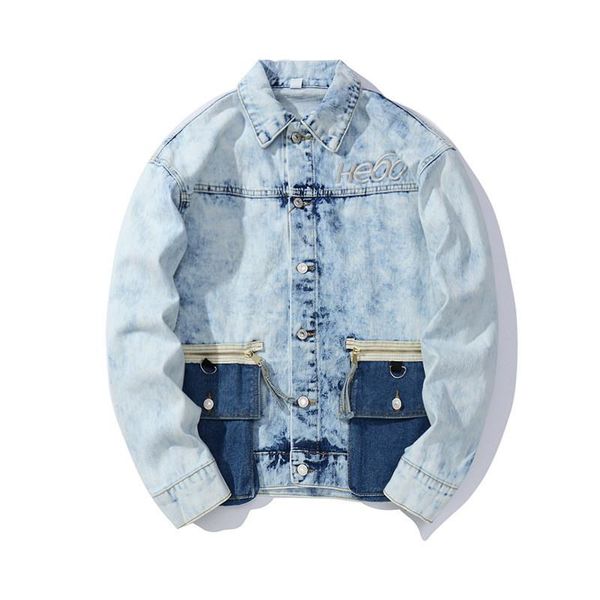 

men's jackets fashion hi street oversized hip hop denim jacket with pockets vintage blue jeans coat embroidery outerwear, Black;brown