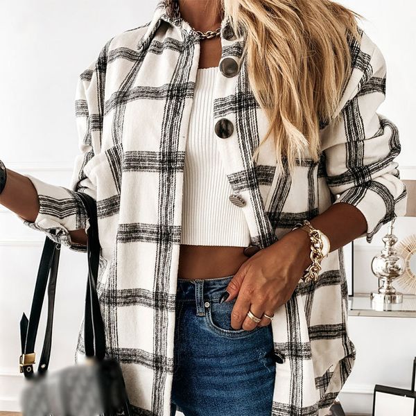 

oversize vinatge plaid women's jacket loose single breasted casual female coats autumn trendy streetwear ladies outwear 210524, Black;brown
