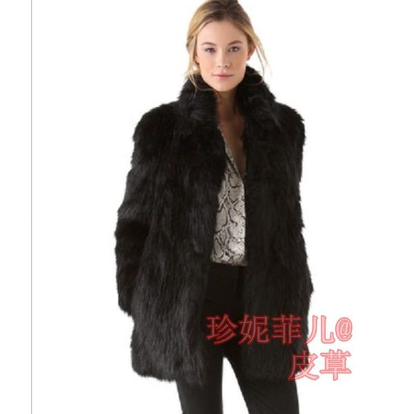 

women's fur & faux european american artificial coat medium long standing collar warm cotton-padded, Black
