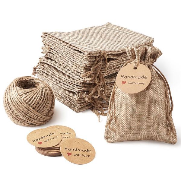 

jewelry pouches, bags pandahall burlap packing pouches drawstring paper price tags and cord twine string for making display, Pink;blue