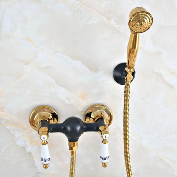 

luxury gold color brass black oil rubbed bronze wall mounted bathroom hand held shower head faucet set bath mixer tap mna507 sets