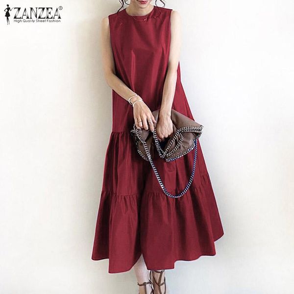 

elegant women summer sleeveless solid party sundress casual o neck tanks vestidos femme robe sarafans 2021 ruffles dress dresses, Black;gray
