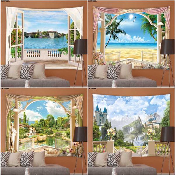 

tapestries landscape wall hanging tapestry ocean beach scenery living room bedroom mandala background tablecloth home decoration