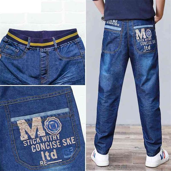 

big boys loose jeans trousers letter print denim clothes for teen cotton blue pant teenage boy casual elastic waist 14y 210622