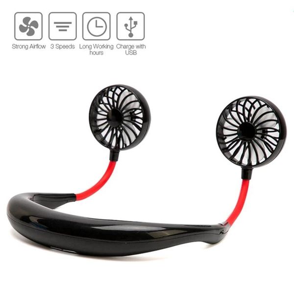 

electric fans portable usb rechargeable handheld 3 speeds adjustable sports cooler dual mini fan neckband lazy for outdoor camping