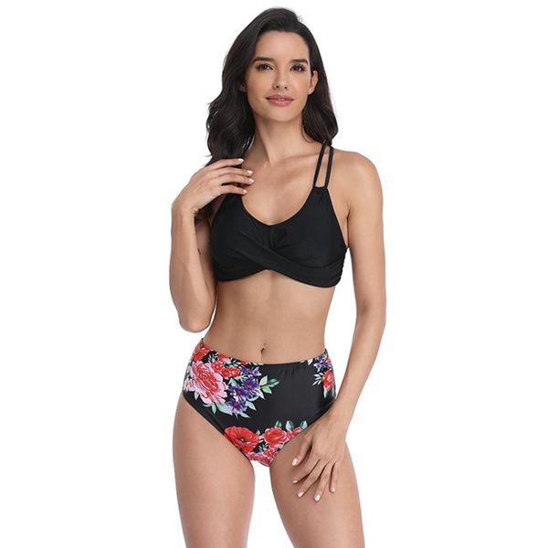 

one-piece suits 2021 printed high waist two pieces bikini set swimsuit female women beachwear swimwear bather bathing suit