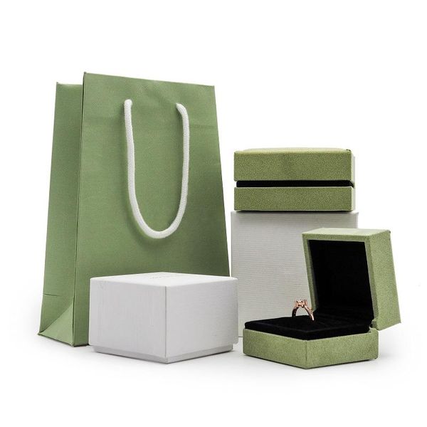 Mücevher torbaları çanta markası basit güzel mücevher bilezik kutusu seti süet yeşil renk kasa dört yapraklı yonca kolye ambalajı pape2391