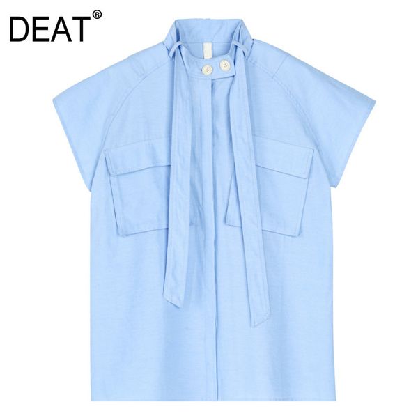 

[deat] summer new fashion tide solid color short sleeve stand-up collar loose temperament casual women shirt 13q074 210430, White