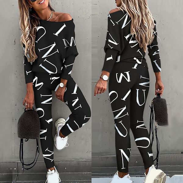 

casual fashion printed exercise womens tracksuits sets loose bat sleeve plus trousers sports suit 2pcs set women, Gray