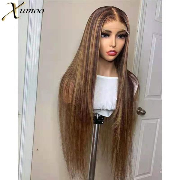 

lace wigs xumoo highlight honey blonde brown brazilian virgin human hair pre plucked long bone straight front with baby, Black;brown