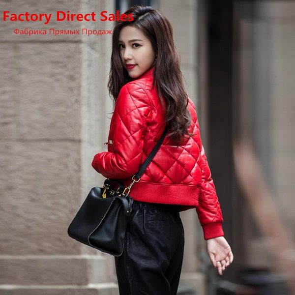 

women's leather & faux genuine jacket 2021 real sheepskin coat female down winter women streetwear baseball jackets my, Black