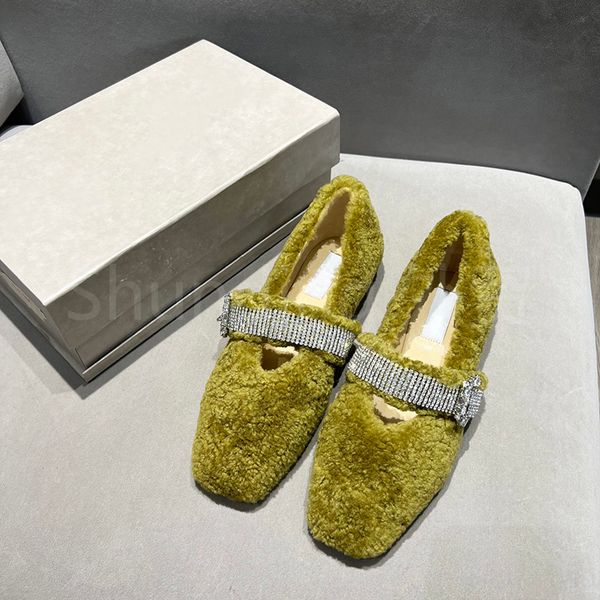 

2022 new rhinestone buckle square head mary jane wearing wool shoes ballet shoes explosions comfortable commuteluxury, Black